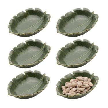 Imagem de Kit 6 Mini Petisqueira Travessa Folha Decorativa de Cerâmica Banana Le