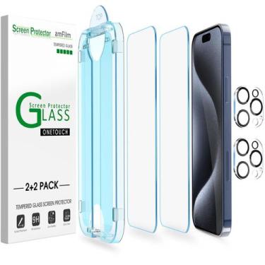 Imagem de Película Protetora amFilm para iPhone 15 Pro Max 6,7" Kit 2+2