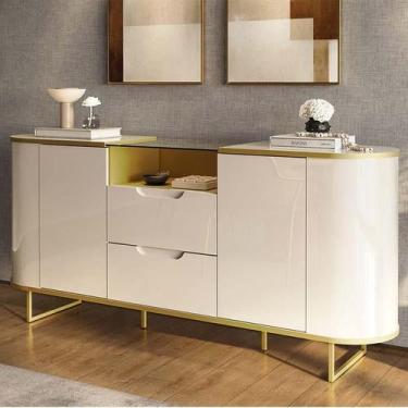 Imagem de Buffet Sala Jantar 180cm Tampo Vidro Atlanta Lukaliam Off White/Dourad
