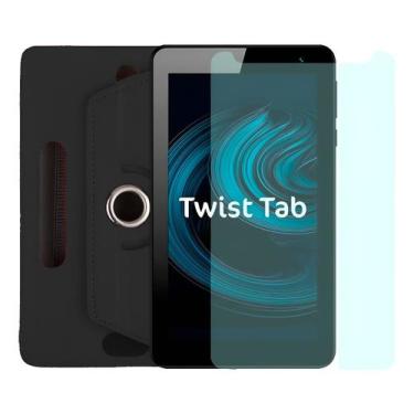 Imagem de Kit Capa Giratória + Película Para Tab Positivo Twist T770c, Preto