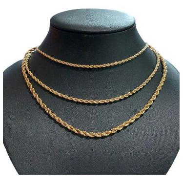Imagem de Colar Corrente Cordão Baiano Unissex Aço Inox Folheada Ouro - De Castr
