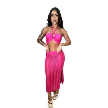 Imagem de Saida de praia conjunto de tricot e croche - VALERIAMODAPRAIA, Pink, T