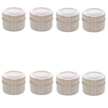 Imagem de Kit 8 Porta Tempero Aço Inox Imantado 6,5CM Tampa Acrílico - Lyor