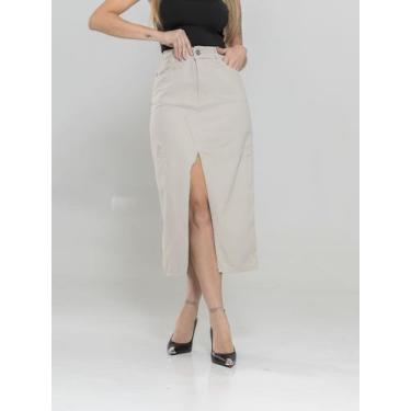 Imagem de Saia midi jeans preta cintura alta com fenda na frente com Bolso Premi