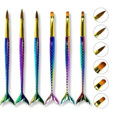 Imagem de Kit 6 Pincéis Sereia Língua Gato Aquarela Alongamento Unhas Acabamento