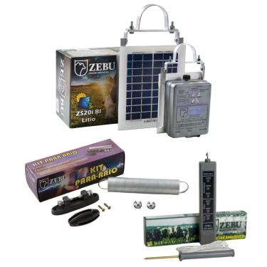 Imagem de Eletrificador Solar para Cerca Elétrica Zs20i Grandes Propriedades com Kit Para-Raio e Voltímetro Preto Zebu