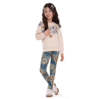 Imagem de Conjunto Menina Blusa Moletom e Legging Meia Malha Nanai, Bege whey, A
