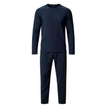 Imagem de Pijama Longo Malwee 1000134305 Masculino Gola Redonda Meia Malha Algod