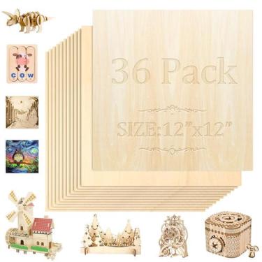 Imagem de Folhas de madeira balsa QSJQllo 36 unidades 30 x 30 cm 3 mm compensado