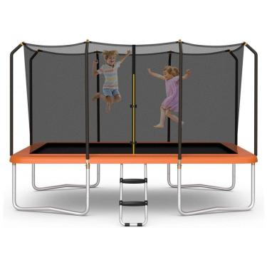 Imagem de Trampolim Retangular GYMAX 4,3m para Crianças e Adultos, Escada Antiderrapante, Rede de Segurança, Laranja, ASTM