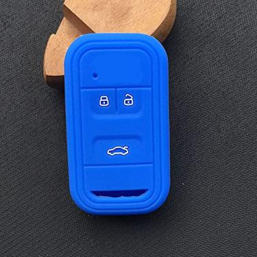 Imagem de YJADHU Porta-chaves de silicone Porta-chaves Capa da capa da chave do carro Capa remota Proteger 3 botões Capa da capa da chave do carro flip, apto para Chery 8, azul