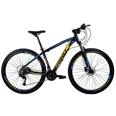 Imagem de Bicicleta Aro 29 Rino Everest Color 27v 7.0 – Cambio Traseiro Shimano Alivio, Dianteiro Tourney, Alavanca Altus, K7 e Pedivela Shimano, Freio Hidraulico, Suspensão Trava (Amarelo/Azul, 21)