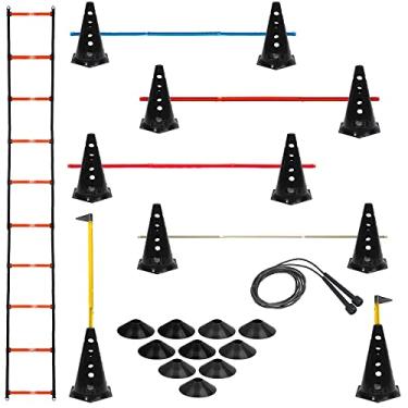 Imagem de 20 Cones Furados Com 10 Barreiras + 10 Pratos + Escada Agilidade + Corda De Pular - Treinamento Funcional
