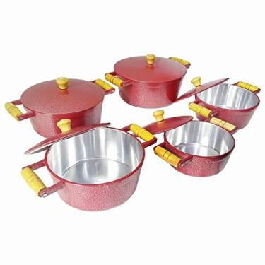 Imagem de Jogo de Panelas 5 Peças Grossas em Alumínio Fundido ou Batido - Com Tampa de Alumínio - Tamanhos 16-18-20-22-24 - Linha Color - Cor: Vermelho Craquelado