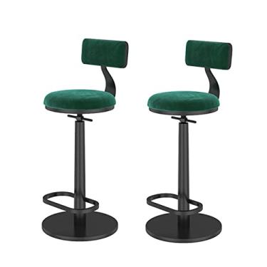 Imagem de Banco de Bar com Encosto Ilha de Cozinha Conjunto de 2 Cadeira de Balcão de Altura Ajustável, Cadeira Alta Giratória com Apoio para Os Pés Banquinho de Flanela de Metal, Bistrô, Banquinho da Manhã