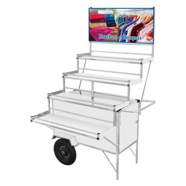 Imagem de Carrinho Expositor de Roupas e Toalhas com Rodas Pneumáticas e Guarda Sol