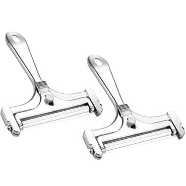 Imagem de Boao Pacote com 2 fatiadores de queijo com arame de aço inoxidável, cortador de queijo portátil, ângulo ajustável, ferramenta de cozinha de substituição para mozzarella cheddar Gruyere (prata)