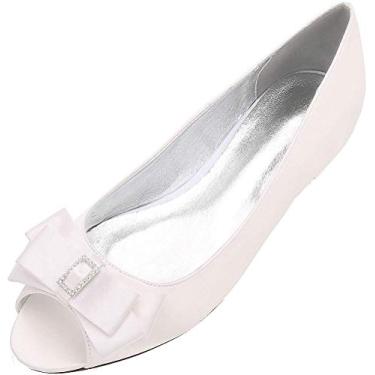 Imagem de Sapato feminino com laço peep toe casamento peep toe sem salto para noivas no escritório, Marfim, 6