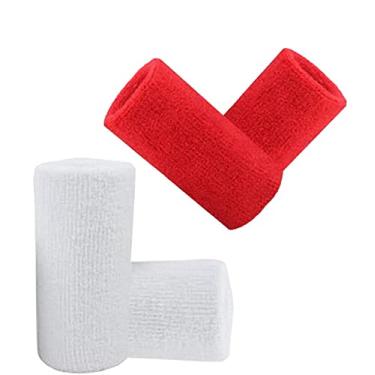 Imagem de Munhequeira Toalha Grande 15 cm pack 2 Pares cores Branca e Vermelha