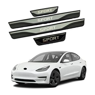 Imagem de GZBFTDH Proteção de Peitoril Soleira da Porta, para Modelo Tesla 3 2020-2022 Carro Acessórios, Aço Inoxidável Kick Plate Guard de Pedal de Limiar Protetor, Peças para Automóveis