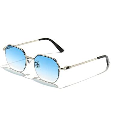 Imagem de Óculos de Sol Quadrado Meia Armação Masculina Moda Metal Design de Luxo Óculos para Mulheres Óculos Masculinos, C06 Prata Azul, A