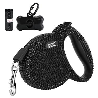 Imagem de eing Coleira retrátil para cães, coleira para passeio com alça antiderrapante, fita de nylon forte, sem emaranhamento de 360°, adequada para cães pequenos e médios e pequenos, dispensador de sacos de lixo de presente incluído, 3 m, preta