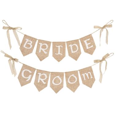 Imagem de Darice David Tutera Burlap Set Bride Groom Banner, Natural