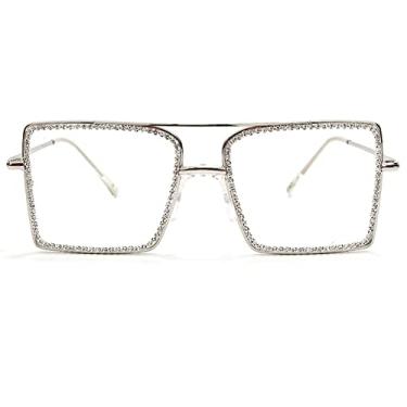 Imagem de Óculos de sol quadrado transparente fashion armação de metal feminino óculos overize óculos masculinos armação óculos tons claros, prata, diamante branco, tamanho único