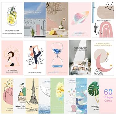 Imagem de 60 peças de cartões de afirmação para mulheres cartões motivacionais inspiradores diários de afirmações positivas citações de atenção plena para mulheres meninas meditação e presente de autocuidado