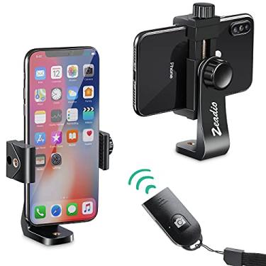 Imagem de Zeadio Suporte de tripé para smartphone, adaptador de tripé para celular com obturador remoto sem fio, grampo ajustável para selfie, serve para todos os smartphones iPhone e Android