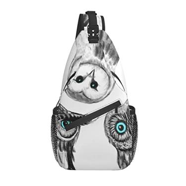 Imagem de bolsa transversal no peito com animais engraçados diagonalmente, Preto