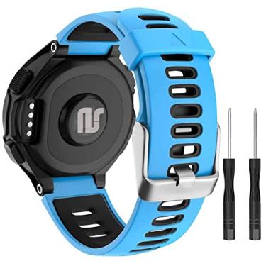 Imagem de Pulseiras NSmart compatível com Smartwatch Garmin Forerunner modelos 230 235 220 620 630 735 735XT - Nandos-Store (com chave para troca) (Azul claro com preto)