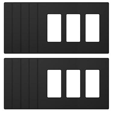 Imagem de ELEGRP Placas de parede decorativas sem parafusos de 3 entradas, tampa de placa frontal termoplástica inquebrável de tamanho médio para interruptor de tomada de receptáculo de decoração, listado pelo UL (pacote com 10, preto fosco)