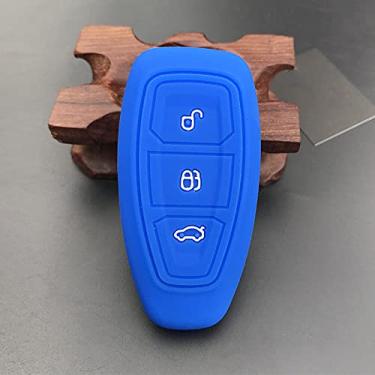 Imagem de YJADHU Capa de silicone para chave de carro de substituição de carro 3 botões protetor de chave, adequado para Ford Mondeo Focus Fiesta Kuga C-Max S-Max MK3, azul
