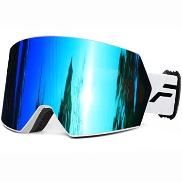 Imagem de FMY Óculos De Esqui Para Homens, Mulheres E Jovens - Proteção Antiembaçante UV400, Óculos De Esqui Na Neve Para Adultos, Armação Média Azul Gelo E Branca