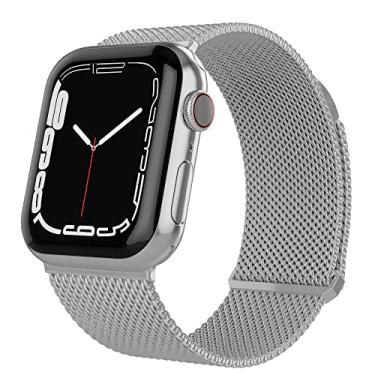 Imagem de TALK WORKS Pulseira magnética ajustável para Apple Watch compatível com 38 mm, 40 mm, 41 mm – pulseira de malha de aço inoxidável confortável para mulheres e homens (prata)