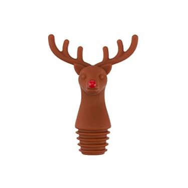 Imagem de TrueZoo rolha de garrafa de rena, cortiça animal de Natal, novidade rolha de vinho, silicone seguro para lava-louças, marrom, conjunto de 1
