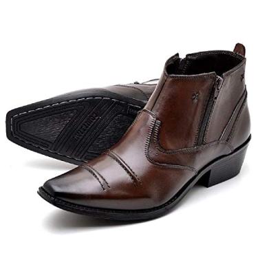 Imagem de bota masculina cano curto estilo texana, em legitimo couro bovino tipo vegetalle, forrada, solado de borracha antiderrapante cla modelo R-608 (40, vegetalle/cafe)