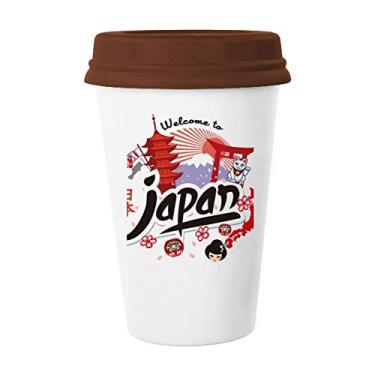Imagem de Japão, vermelho, preto, mapa-menina, sorte, gato, caneca, café, vidro, cerâmica, copo, tampa