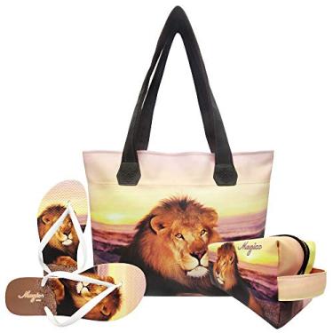Imagem de Kit Selva Feminino Leão com Bolsa, Necessaire e Chinelo, Magicc (37/38)