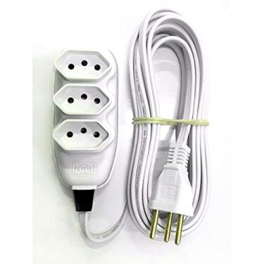 Imagem de Extensão Compacta com Cabo PP Chato 3 Vias 1.5m 10A 250V Branco - Ilumi