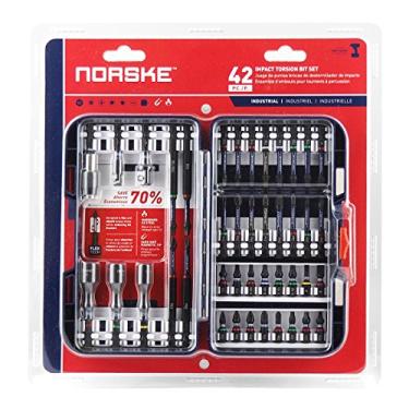 Imagem de Norske Tools NIBPI703 Conjunto de pontas de chave de fenda com 42 peças, torção de impacto, brocas de PH, pontas SQ, pontas TORX, adaptadores de soquete, Nutsetters, suporte de bits magnético QC