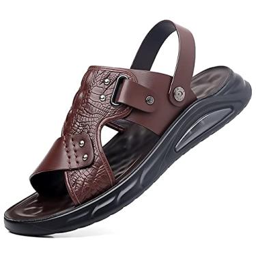 Imagem de Sandálias masculinas clássicas com suporte de arco sandália de uso duplo almofadada sola grossa sandálias de nuvem antiderrapantes sandálias ao ar livre (Color : Brown, Size : 38 EU)