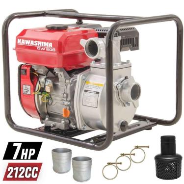 Imagem de Motobomba Autoescorvante Kawashima GW 200 26MCA 36m³/h 4 Tempos 212cc 7HP À Gasolina Com Saída de 2 Polegadas Para Transferência de Água Limpa