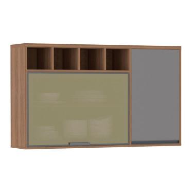 Imagem de Armário Aéreo 120cm 1 Porta de abrir 1 Porta Basculante Vidro Reflecta e Nicho Isa Luciane Móveis