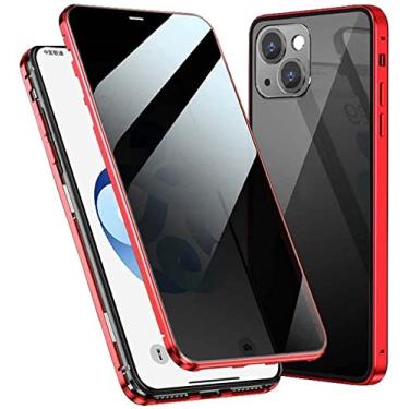 Imagem de IRJFP Capa de telefone vítreo dupla face magnética anti-espião, para Apple iPhone 13 Mini (2021) 5,4 polegadas capa de vidro temperado dupla face (cor: vermelho)