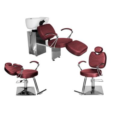 Imagem de Kit Salão Topázio 1 Fixa + 1 Recl Base Quadrada + Lavatório C/Ap Bordô