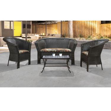 Imagem de Conjunto Jardim Namoradeira + 2 Poltronas e Mesa Centro Base Aço Maresias em Junco - Café