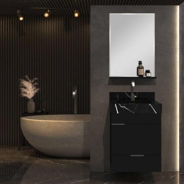 Imagem de Gabinete para Banheiro com Cuba Esculpida em Porcelanato e Espelheira CLUB KIT Bumi Preto