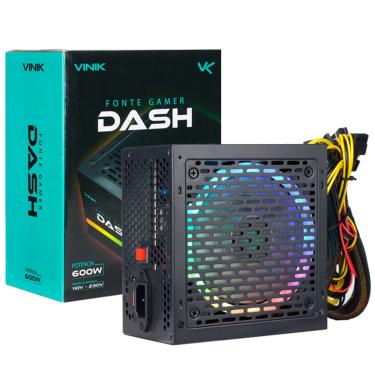 Imagem de Fonte Gamer 600W ATX Vinik Dash, Bivolt Manual, RGB, Preto - VFG600WPR
